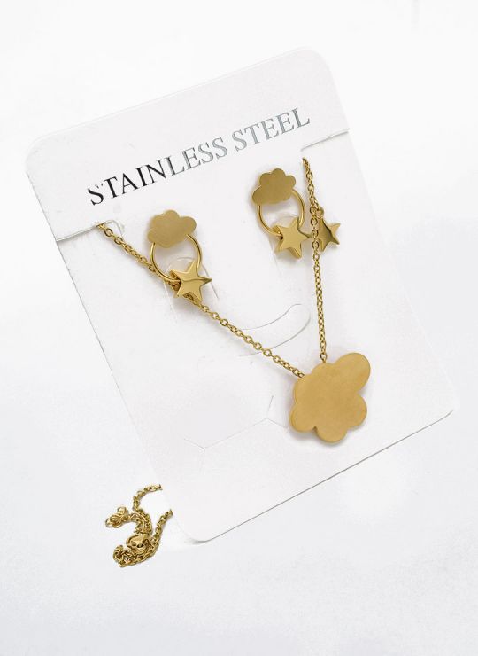 SET DE COLLAR, DIJE Y ARETES EN ACERO INOXIDABLE 316L  INCLUYE CADENA FRAMBUESA 2022