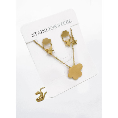 SET DE COLLAR, DIJE Y ARETES EN ACERO INOXIDABLE 316L  INCLUYE CADENA FRAMBUESA 2022