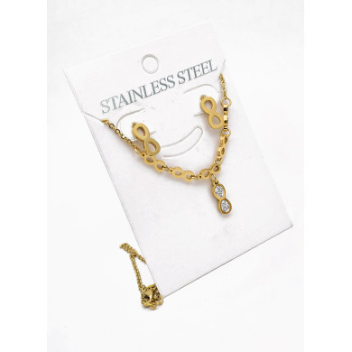 SET DE COLLAR, DIJE Y ARETES EN ACERO INOXIDABLE 316L  INCLUYE CADENA FRAMBUESA 2022
