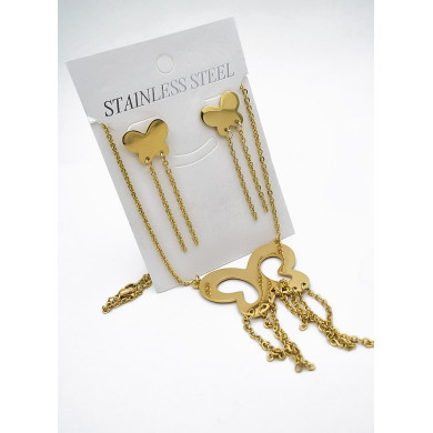 SET DE COLLAR, DIJE Y ARETES EN ACERO INOXIDABLE 316L  PARA DAMA INCLUYE CADENA FRAMBUESA 2022