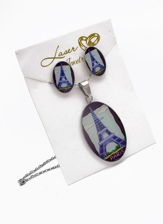 SET DE COLLAR, DIJE Y ARETES EN ACERO INOXIDABLE 316L  INCLUYE CADENA FRAMBUESA 2022