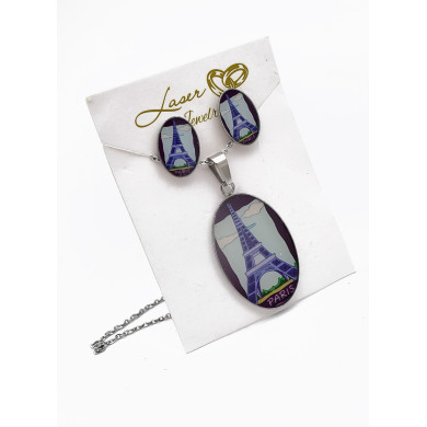 SET DE COLLAR, DIJE Y ARETES EN ACERO INOXIDABLE 316L  INCLUYE CADENA FRAMBUESA 2022