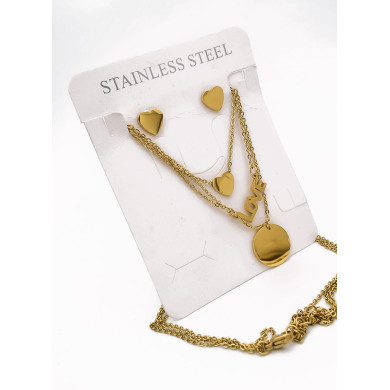 SET DE COLLAR, DIJE Y ARETES EN ACERO INOXIDABLE 316L  INCLUYE CADENA FRAMBUESA 