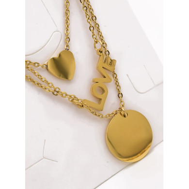 SET DE COLLAR, DIJE Y ARETES EN ACERO INOXIDABLE 316L  INCLUYE CADENA FRAMBUESA 
