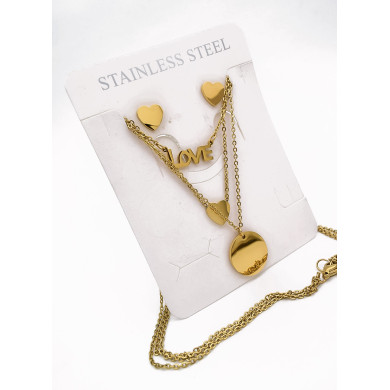 SET DE COLLAR, DIJE Y ARETES EN ACERO INOXIDABLE 316L  INCLUYE CADENA FRAMBUESA 
