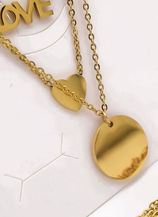 SET DE COLLAR, DIJE Y ARETES EN ACERO INOXIDABLE 316L  INCLUYE CADENA FRAMBUESA 