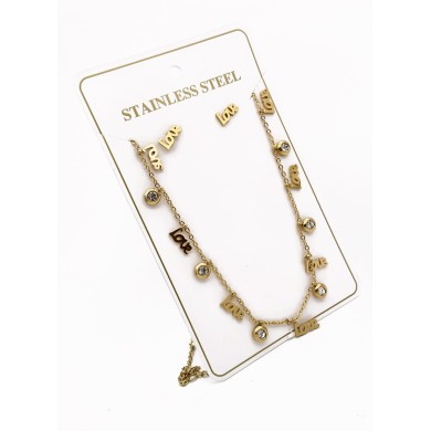 SET DE COLLAR, DIJE Y ARETES EN ACERO INOXIDABLE 316L  INCLUYE CADENA FRAMBUESA 