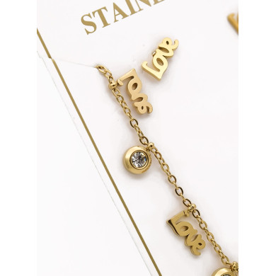 SET DE COLLAR, DIJE Y ARETES EN ACERO INOXIDABLE 316L  INCLUYE CADENA FRAMBUESA 