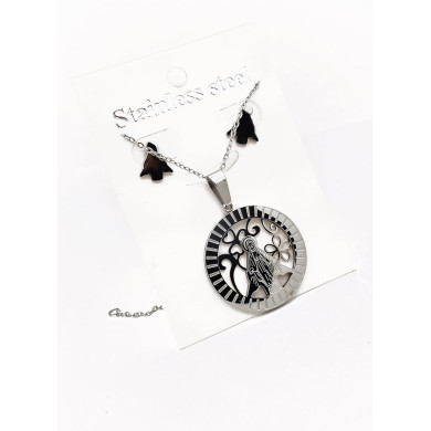 SET DE COLLAR, DIJE Y ARETES EN ACERO INOXIDABLE 316L  INCLUYE CADENA FRAMBUESA 