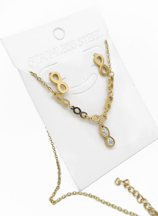 SET DE COLLAR, DIJE Y ARETES EN ACERO INOXIDABLE 316L INCLUYE CADENA FRAMBUESA 