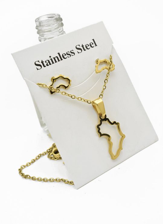 SET DE COLLAR, DIJE Y ARETES EN ACERO INOXIDABLE 316L INCLUYE CADENA FRAMBUESA
