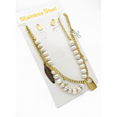 SET DE COLLAR, DIJE Y ARETES EN ACERO INOXIDABLE 316L  INCLUYE CADENA FRAMBUESA 