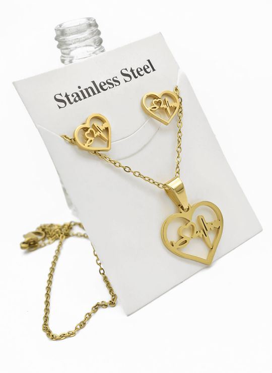 LOTE DE COLLARES EN ACERO INOXIDABLE X 50 UNIDADES/ INCLUYE ARETES, CADENA Y DIJE TIPO ECO