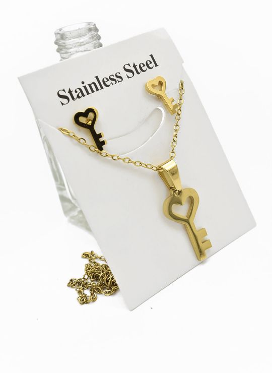 LOTE DE COLLARES EN ACERO INOXIDABLE X 50 UNIDADES/ INCLUYE ARETES, CADENA Y DIJE TIPO ECO