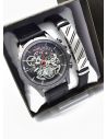 LOTE X 6 UNIDADES SET  RELOJ CUERO CON PULSERA PLACA EN ACERO NEOPRENO CON ESTUCHE TIPO CASIO DE LUJO