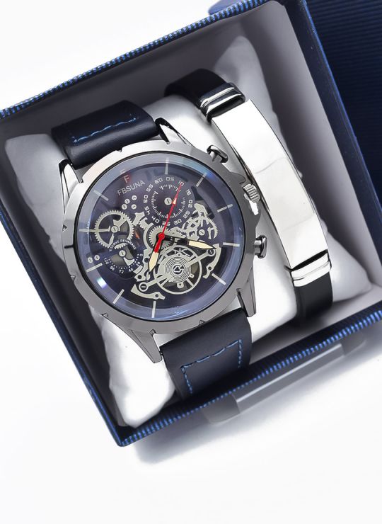 LOTE X 6 UNIDADES SET  RELOJ CUERO CON PULSERA PLACA EN ACERO NEOPRENO CON ESTUCHE TIPO CASIO DE LUJO