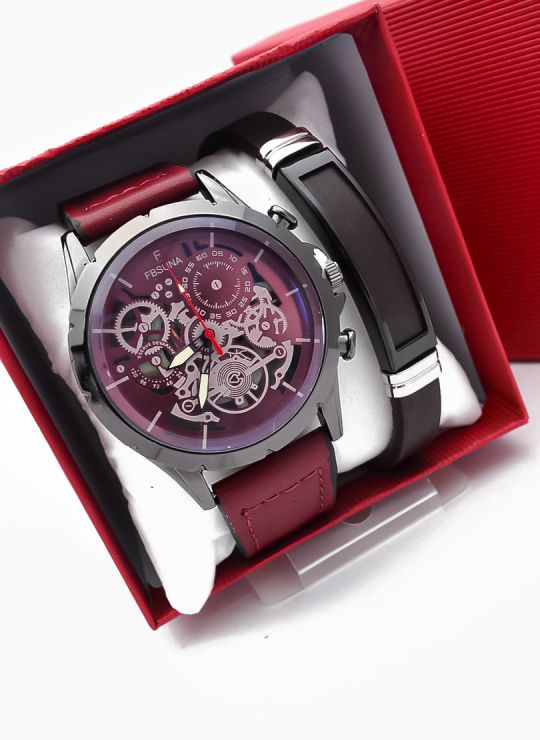 LOTE X 6 UNIDADES SET  RELOJ CUERO CON PULSERA PLACA EN ACERO NEOPRENO CON ESTUCHE TIPO CASIO DE LUJO