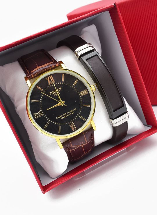 LOTE X 6 UNIDADES SET  RELOJ CUERO CON PULSERA PLACA EN ACERO NEOPRENO CON ESTUCHE TIPO CASIO DE LUJO