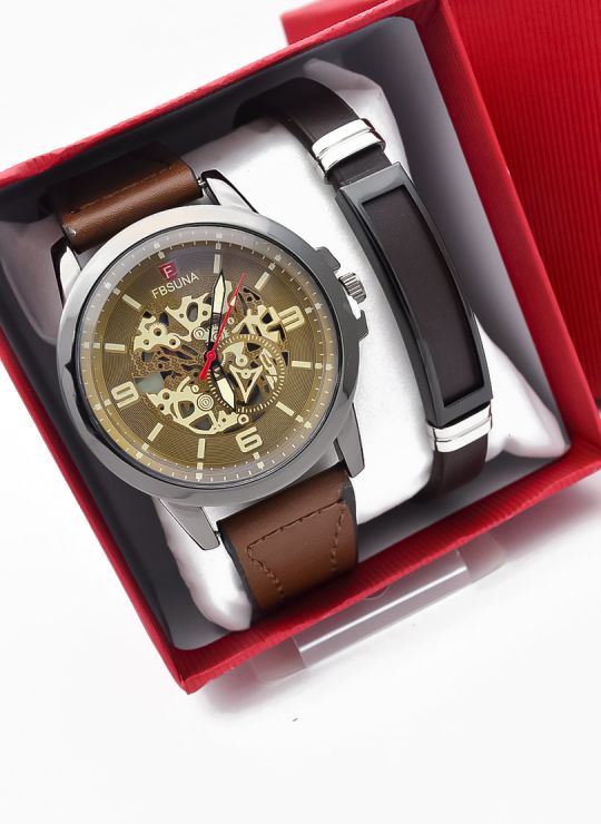 LOTE X 6 UNIDADES SET  RELOJ CUERO CON PULSERA PLACA EN ACERO NEOPRENO CON ESTUCHE TIPO CASIO DE LUJO
