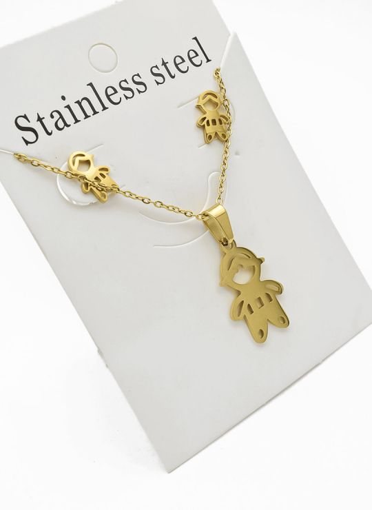 SET DE COLLAR, DIJE Y ARETES EN ACERO INOXIDABLE 316L  INCLUYE CADENA FRAMBUESA 