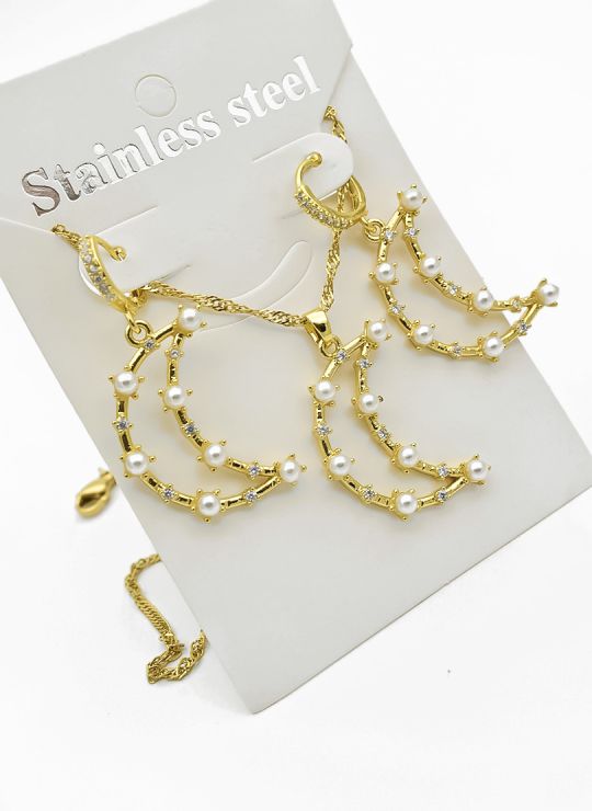 SET DE COLLAR, ARETES, DIJE EN RODIO CON MICROCIRCIONES 