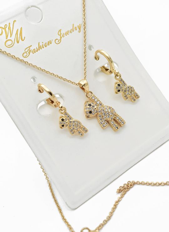 SET DE COLLAR, ARETES, DIJE EN RODIO CON MICROCIRCIONES 