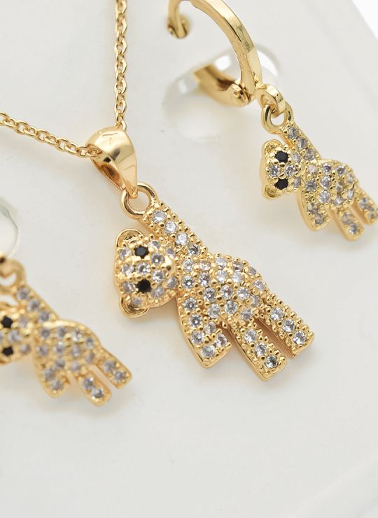 SET DE COLLAR, ARETES, DIJE EN RODIO CON MICROCIRCIONES 