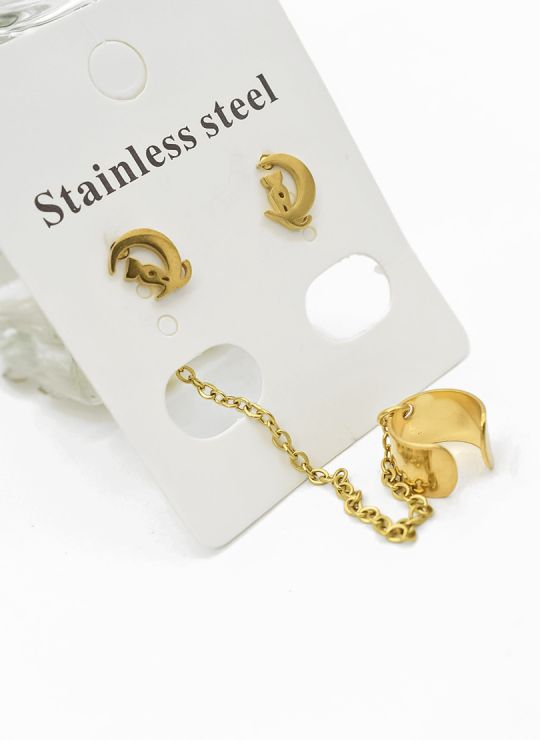 ARETES MEDIANOS CON EARCUFF EN ACERO INOXIDABLE 316L