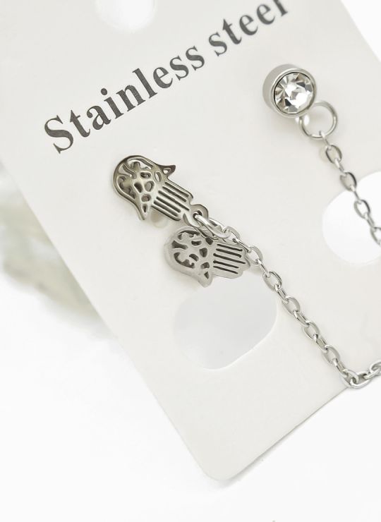 ARETES MEDIANOS CON EARCUFF EN ACERO INOXIDABLE 316L