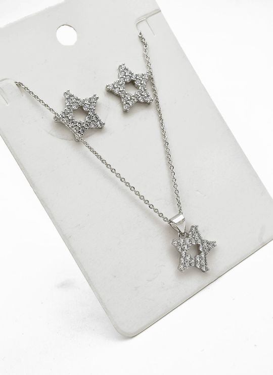 SET DE COLLAR, ARETES, DIJE EN RODIO CON MICROCIRCONES
