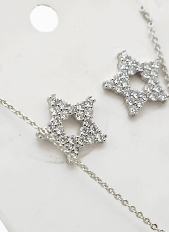 SET DE COLLAR, ARETES, DIJE EN RODIO CON MICROCIRCONES