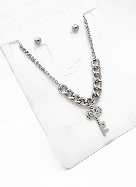 SET DE COLLAR, DIJE Y ARETES EN ACERO INOXIDABLE 316L