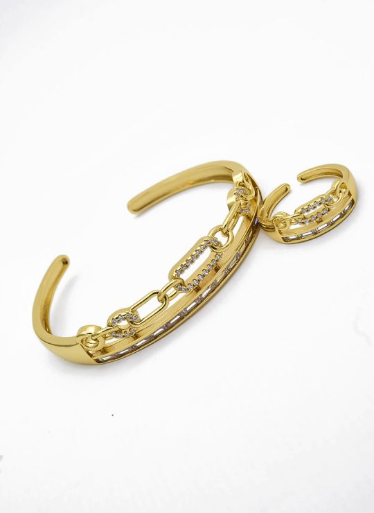 SET DE PULSERA TIPO BRAZALETE CON ANILLO GRADUABLE EN COVERGOLD RODINADO