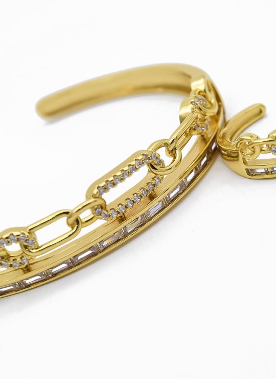 SET DE PULSERA TIPO BRAZALETE CON ANILLO GRADUABLE EN COVERGOLD RODINADO
