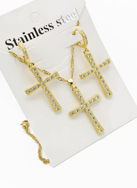 SET DE COLLAR, ARETES Y DIJE EN RODIO CON MICROCIRCIONES / GARANTIA