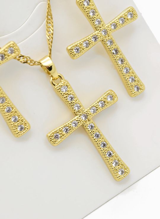 SET DE COLLAR, ARETES Y DIJE EN RODIO CON MICROCIRCIONES / GARANTIA