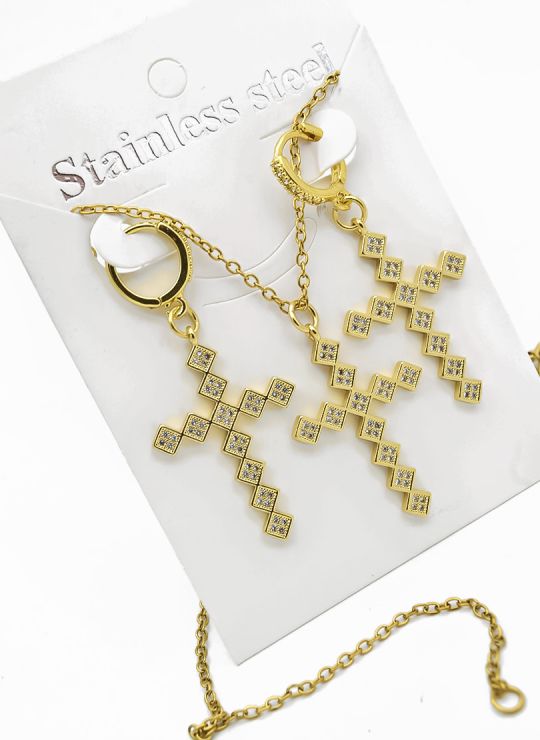 SET DE COLLAR, ARETES Y DIJE EN RODIO CON MICROCIRCIONES