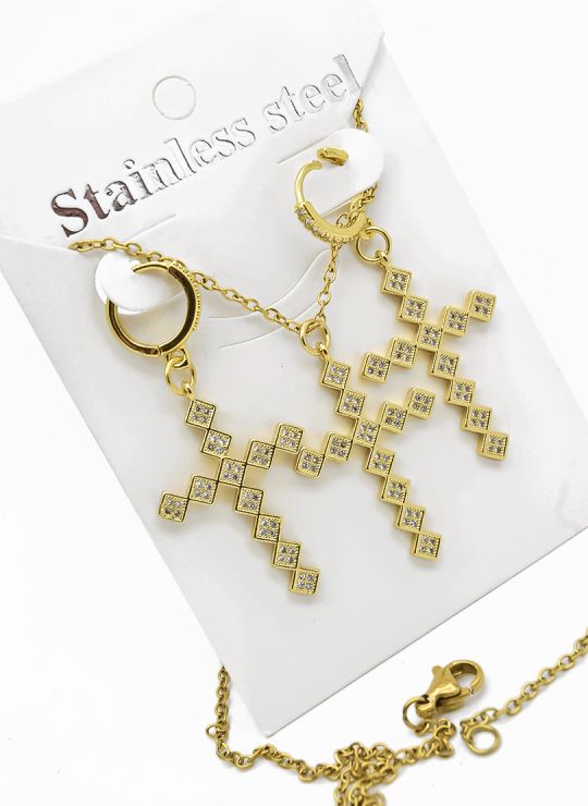 SET DE COLLAR, ARETES Y DIJE EN RODIO CON MICROCIRCIONES