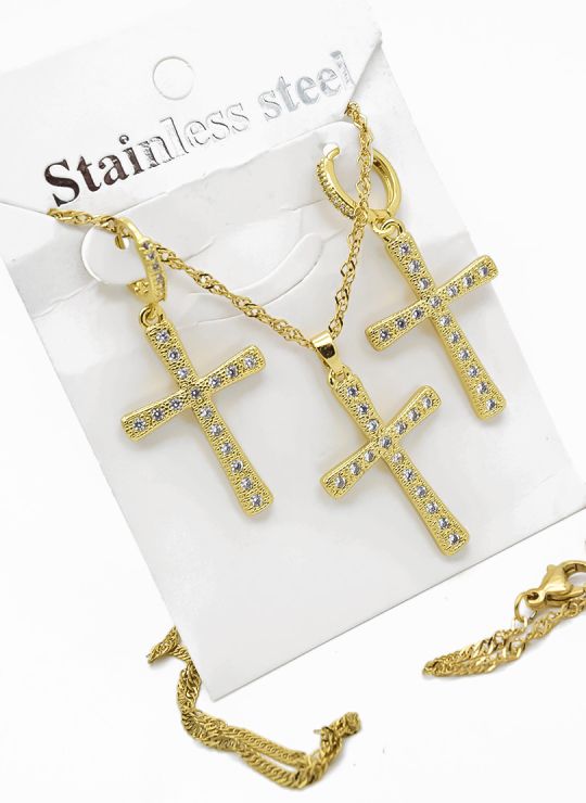 SET DE COLLAR, ARETES Y DIJE EN RODIO CON MICROCIRCIONES
