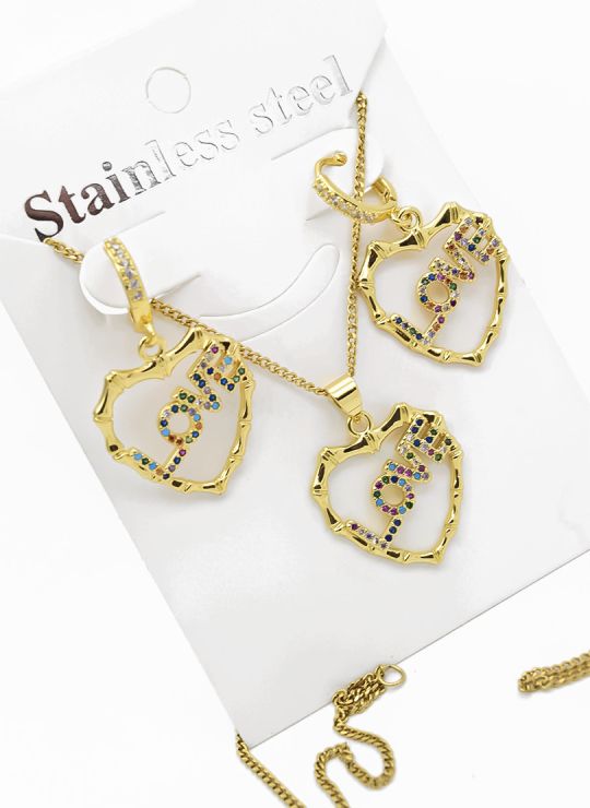 SET DE COLLAR, ARETES Y DIJE EN RODIO CON MICROCIRCIONES