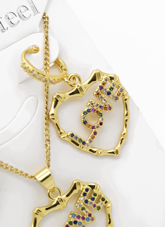 SET DE COLLAR, ARETES Y DIJE EN RODIO CON MICROCIRCIONES