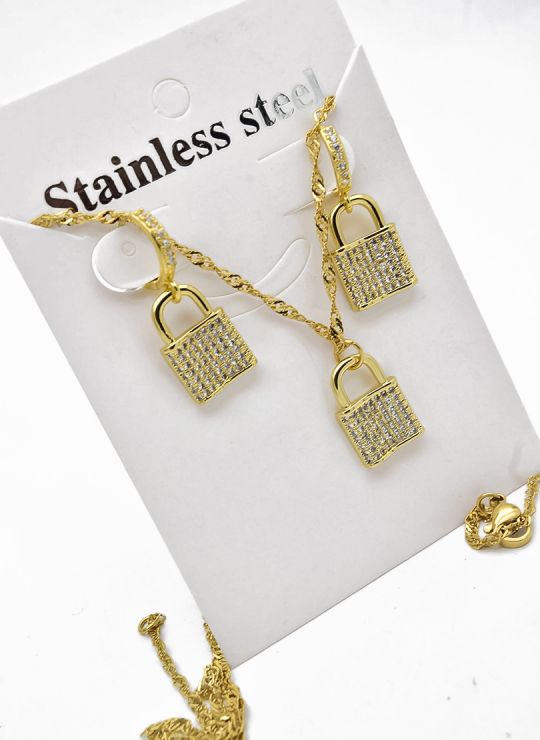 SET DE COLLAR, ARETES Y DIJE EN RODIO CON MICROCIRCIONES