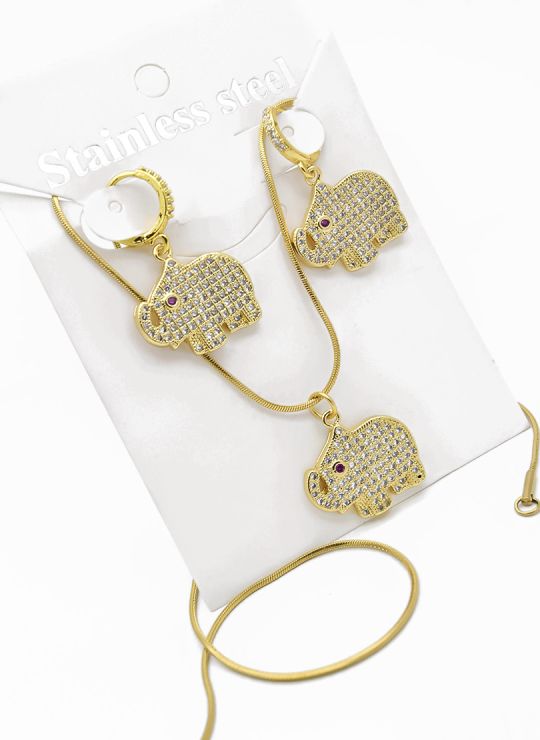 SET DE COLLAR, ARETES Y DIJE EN RODIO CON MICROCIRCIONES