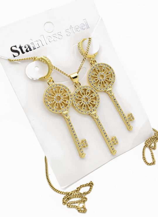 SET DE COLLAR, ARETES Y DIJE EN RODIO CON MICROCIRCIONES