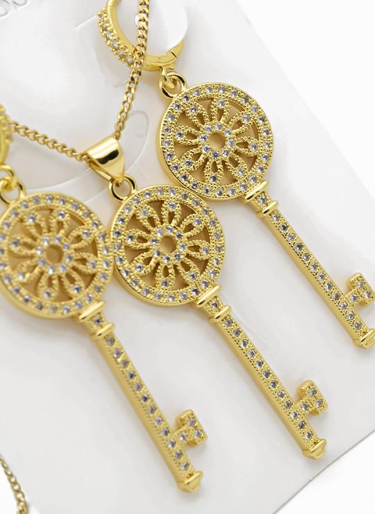 SET DE COLLAR, ARETES Y DIJE EN RODIO CON MICROCIRCIONES