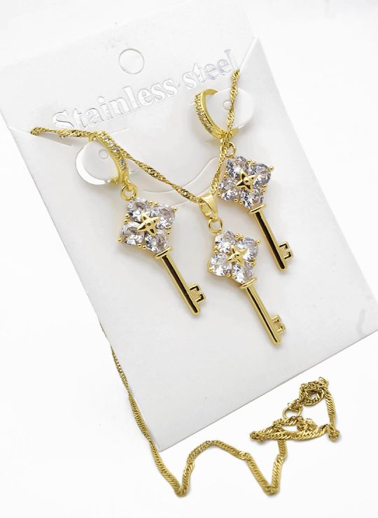 SET DE COLLAR, ARETES Y DIJE EN RODIO CON MICROCIRCIONES