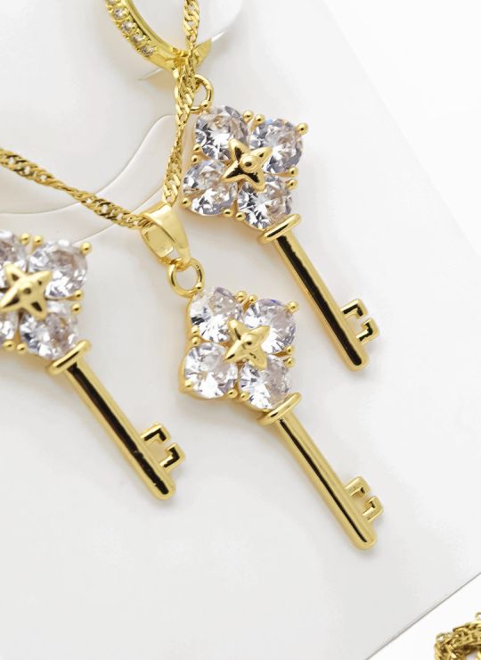 SET DE COLLAR, ARETES Y DIJE EN RODIO CON MICROCIRCIONES