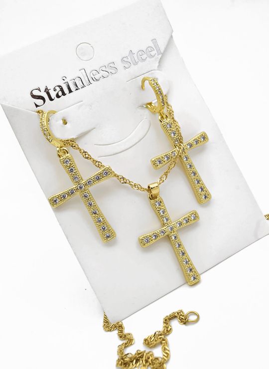 SET DE COLLAR, ARETES Y DIJE EN RODIO CON MICROCIRCIONES