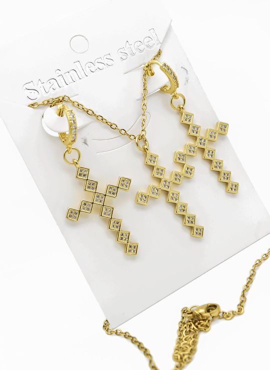 SET DE COLLAR, ARETES Y DIJE EN RODIO CON MICROCIRCIONES
