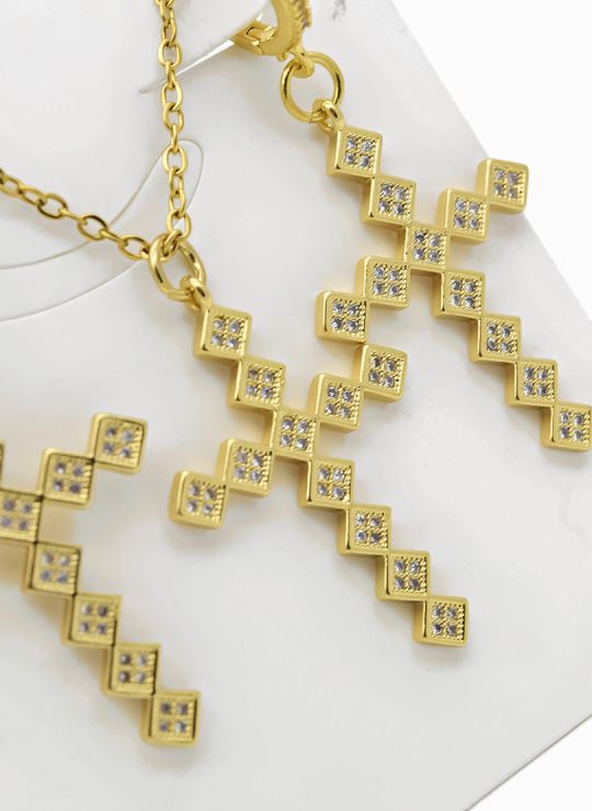 SET DE COLLAR, ARETES Y DIJE EN RODIO CON MICROCIRCIONES
